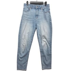American Eagle Mom Jeans Light Wash High Rise Tapered Stretch Denim 4 Regular